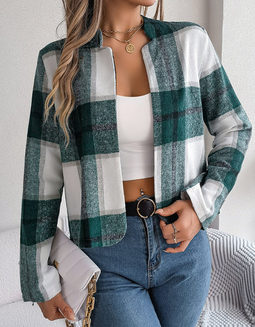 Load image into Gallery viewer, Plaid Open Front Long Sleeve Jacket

