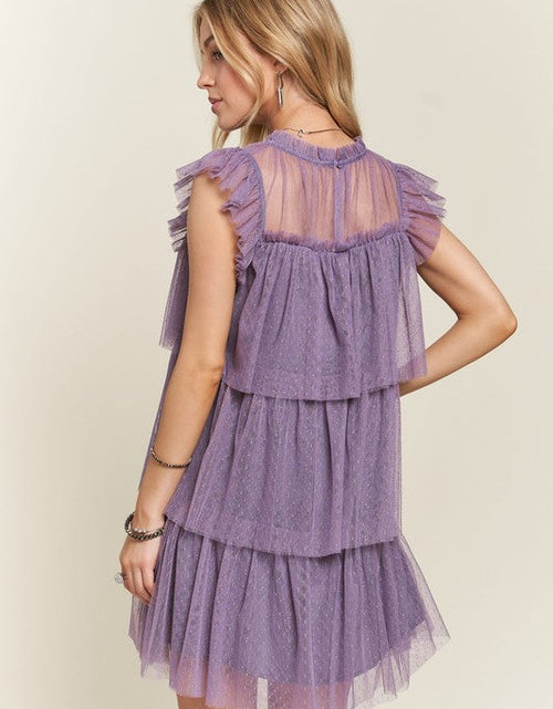 Load image into Gallery viewer, ADORA Layered Ruffled Cap Sleeve Mesh Dress
