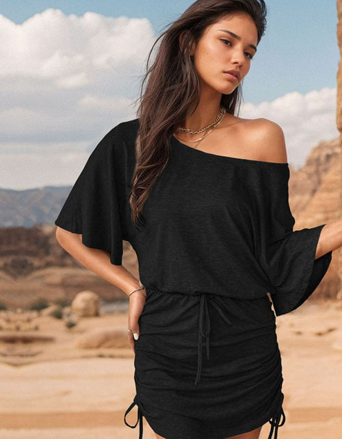 Load image into Gallery viewer, Perfee Drawstring One Shoulder Three-Quarter Sleeve Mini Dress
