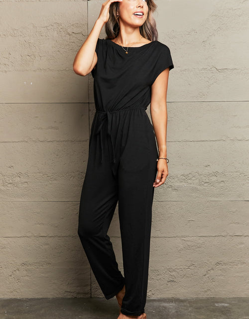 Load image into Gallery viewer, Perfee Boat Neck Short Sleeve Jumpsuit with Pockets
