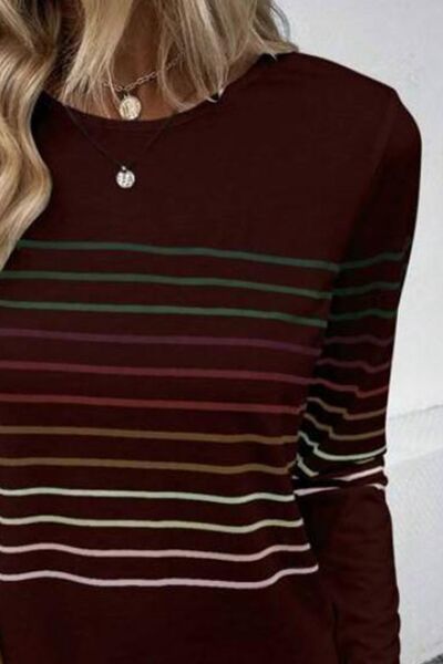 Load image into Gallery viewer, Striped Round Neck Long Sleeve T-Shirt
