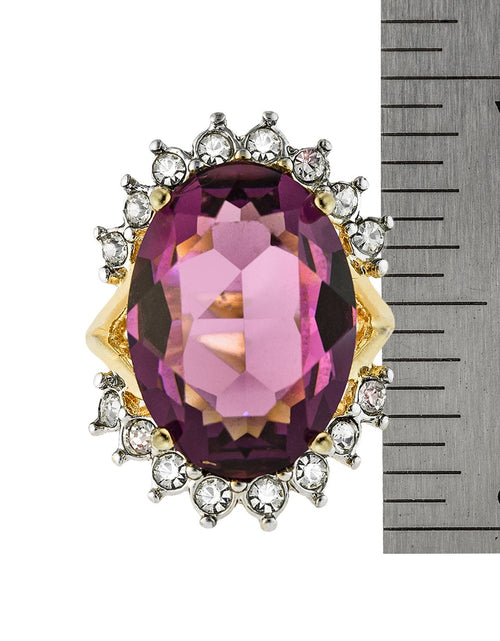 Load image into Gallery viewer, Vintage 1970's Ring Ruby and Clear Austrian Crystals 18k Yellow Gold Plated Band Made in USA by PVD Vintage Jewelry

