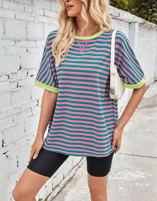 Load image into Gallery viewer, Lovelet Striped Round Neck Half Sleeve T-Shirt

