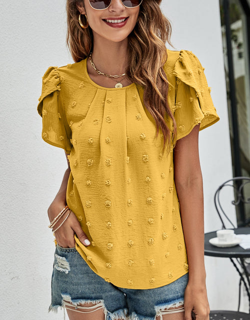 Load image into Gallery viewer, Swiss Dot Round Neck Petal Sleeve Top
