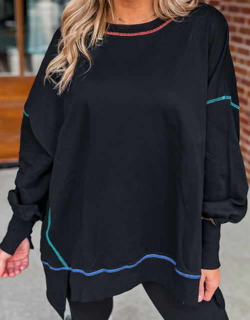 Load image into Gallery viewer, Slit Round Neck Lantern Sleeve Sweatshirt

