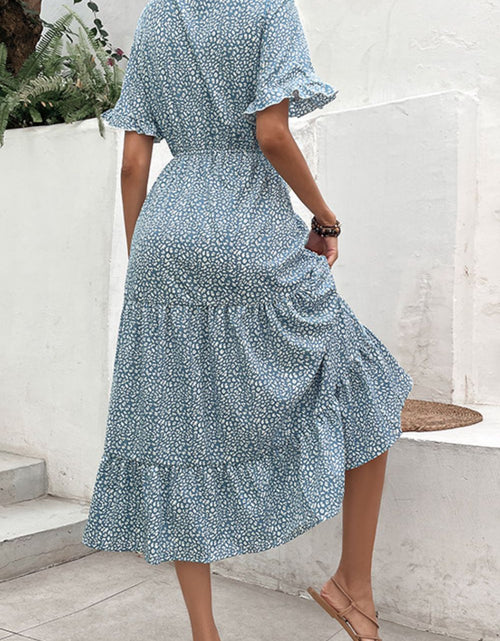 Load image into Gallery viewer, Perfee Printed Tassel Tie Flounce Sleeve Dress
