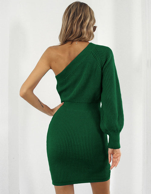 Load image into Gallery viewer, One-Shoulder Mini Sweater Dress
