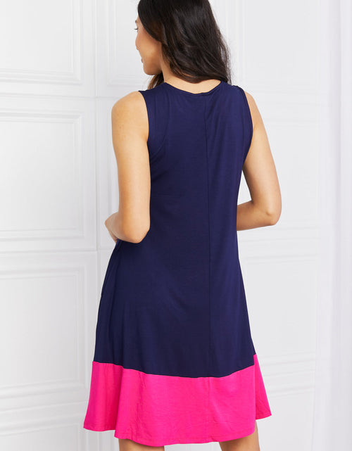 Load image into Gallery viewer, Yelete Full Size Two-Tone Sleeveless Mini Dress with Pockets
