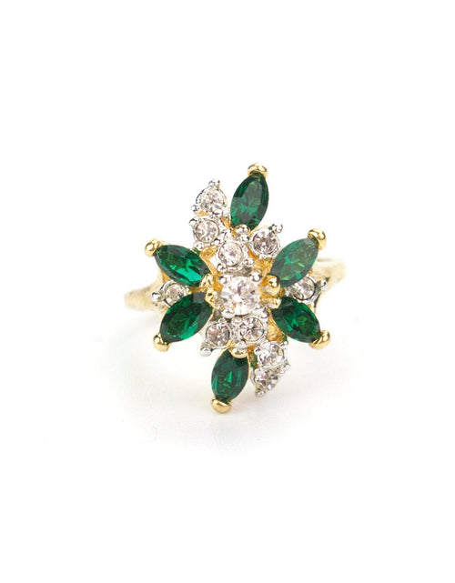 Load image into Gallery viewer, Vintage Ring Aquamarine and Clear Swarovski Crystals 18k White Gold Unique Cluster Antique Womans #R1863-AQW Size: 4 by PVD Vintage Jewelry
