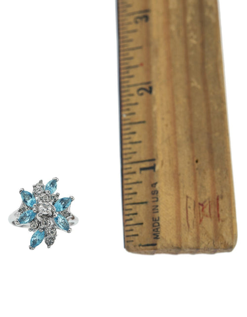 Load image into Gallery viewer, Vintage Ring Aquamarine and Clear Swarovski Crystals 18k White Gold Unique Cluster Antique Womans #R1863-AQW Size: 4 by PVD Vintage Jewelry
