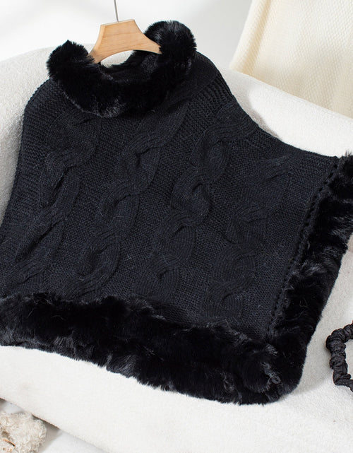 Load image into Gallery viewer, Fuzzy Hem Cable-Knit Poncho
