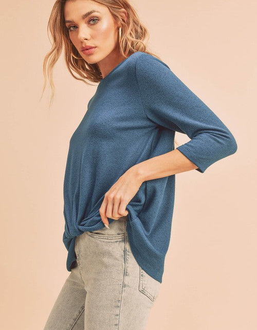 Load image into Gallery viewer, Aemi + Co Twist Front Round Neck 3/4 Sleeve T-Shirt
