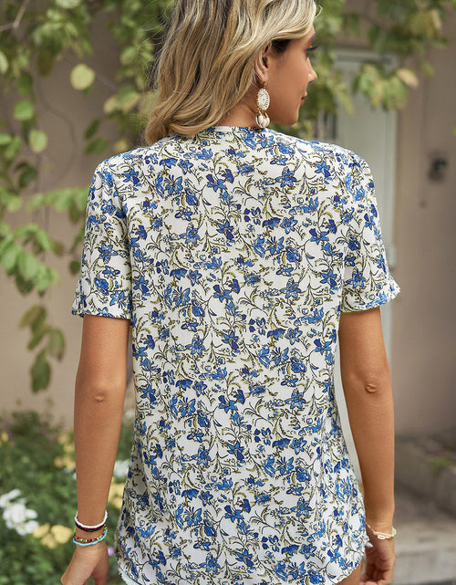 Load image into Gallery viewer, Floral V-Neck Short Sleeve T-Shirt
