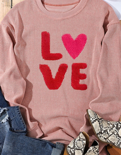 Load image into Gallery viewer, Valentine’s Day LOVE Round Neck Long Sleeve Sweatshirt

