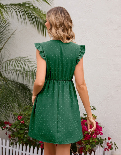 Load image into Gallery viewer, Swiss Dot Ruffled V-Neck Dress
