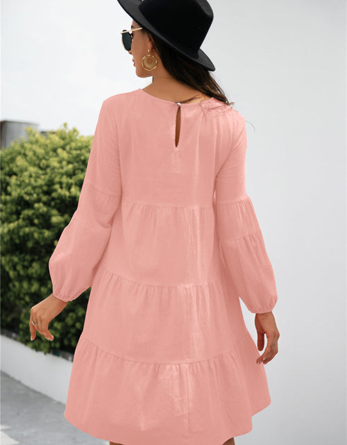 Load image into Gallery viewer, Balloon Sleeve Keyhole Tiered Dress
