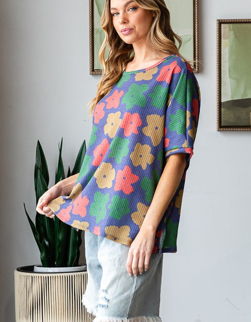 Load image into Gallery viewer, HOPELY Full Size Floral Round Neck Side Slit T-Shirt
