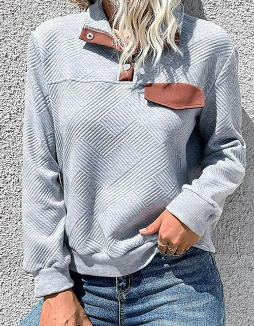 Load image into Gallery viewer, Perfee Contrast Ribbed Quarter-Snap Sweatshirt
