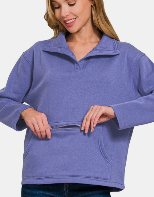 Load image into Gallery viewer, Zenana Turtleneck Half Snap Fleece Sweatshirt
