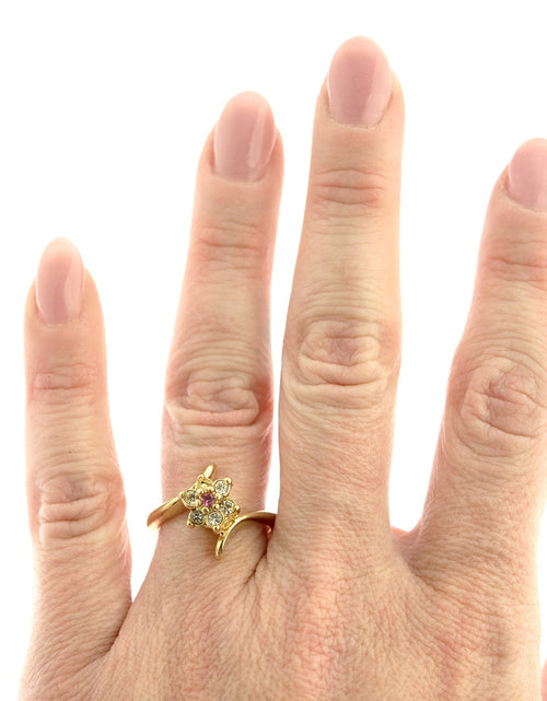 Load image into Gallery viewer, Vintage 1970's Amethyst Crystal and Genuine Pinfire Opal Ring 18kt Yellow Gold Electroplated Ring by PVD Vintage Jewelry
