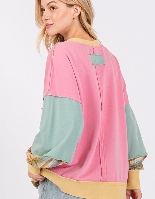 Load image into Gallery viewer, SAGE + FIG Mineral Wash Raw Edge Color Block Sweatshirt
