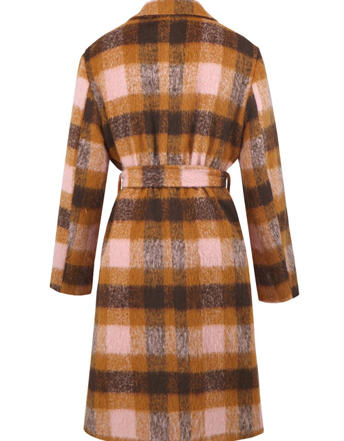 Load image into Gallery viewer, Tied Plaid Collared Neck Coat
