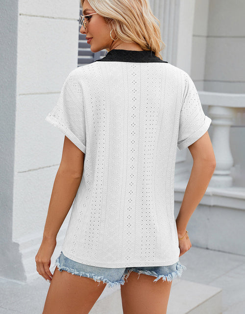 Load image into Gallery viewer, Eyelet Johnny Collar Short Sleeve T-Shirt
