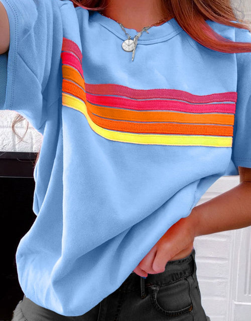 Load image into Gallery viewer, Striped Round Neck Short Sleeve T-Shirt
