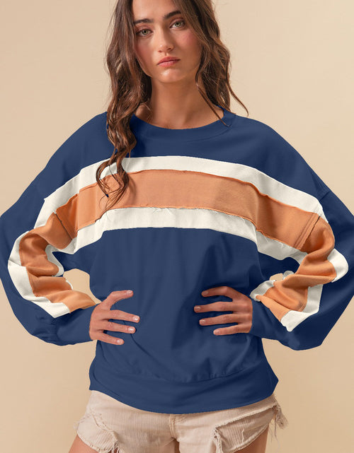 Load image into Gallery viewer, BiBi French Terry Color Block Cut Edge Detail Sweatshirt
