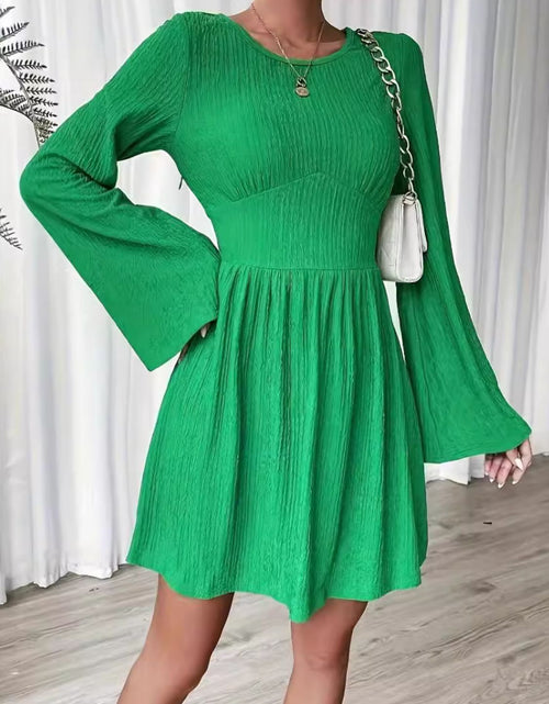 Load image into Gallery viewer, Round Neck Flare Sleeve Mini Dress
