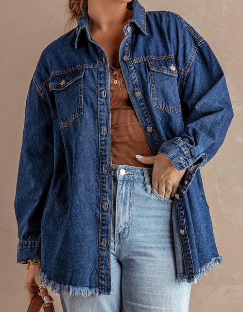 Load image into Gallery viewer, Button Up Pocketed Raw Hem Denim Jacket
