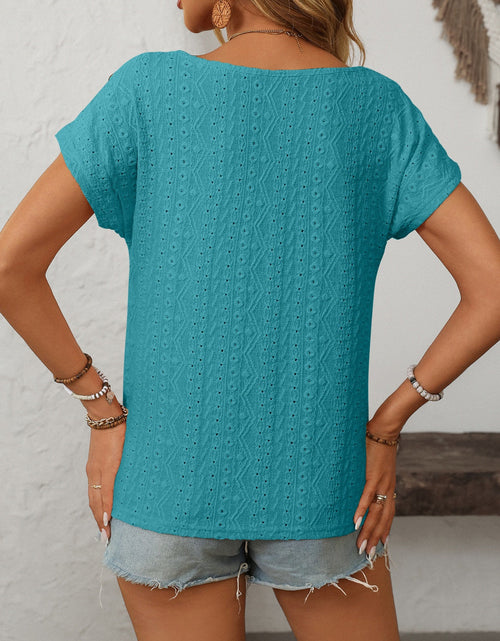 Load image into Gallery viewer, Mandy Eyelet Round Neck Short Sleeve Top
