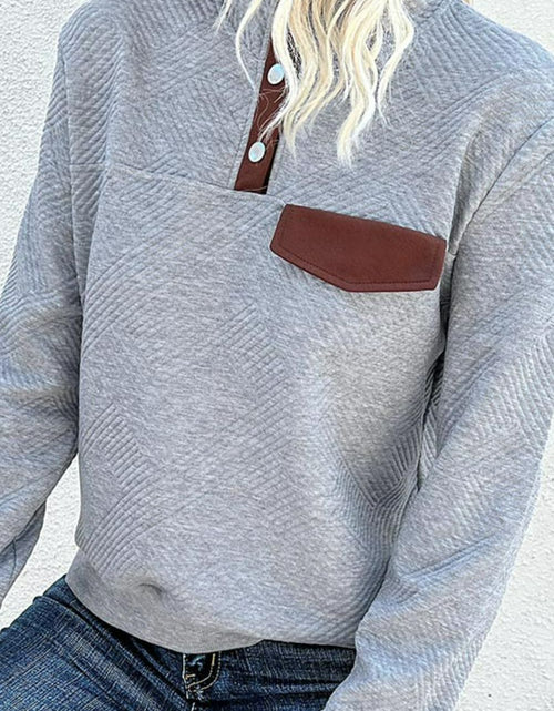 Load image into Gallery viewer, Perfee Contrast Ribbed Quarter-Snap Sweatshirt
