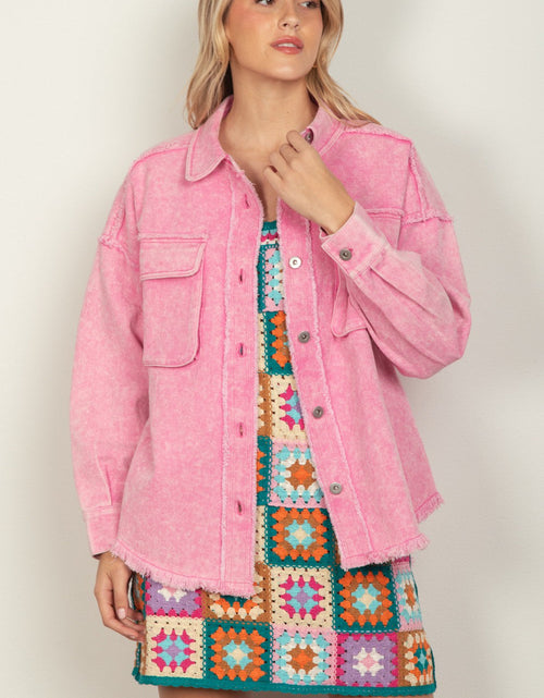 Load image into Gallery viewer, VERY J Full Size Button Up Raw Hem Long Sleeve Jacket
