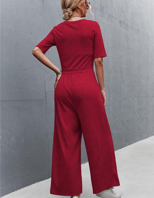 Load image into Gallery viewer, Scoop Neck Half Sleeve Wide Leg Jumpsuit

