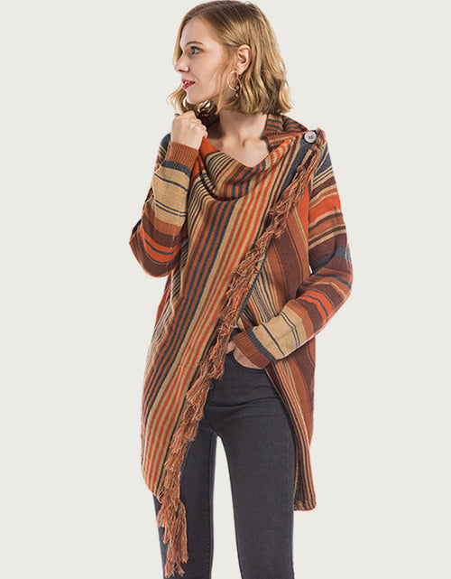 Load image into Gallery viewer, Angel Wings Tassel Striped Open Front Long Sleeve Cardigan

