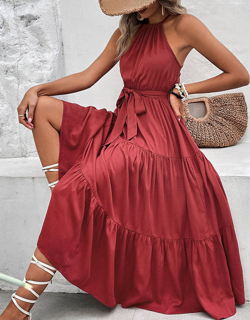 Load image into Gallery viewer, Perfee Tie Belt Tiered Midi Dress
