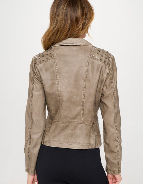 Load image into Gallery viewer, Coalition LA Studded Classic Moto Faux Leather Jacket
