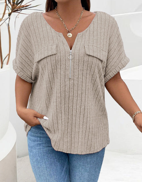 Load image into Gallery viewer, Plus Size Half Zip Short Sleeve T-Shirt
