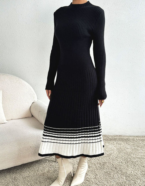 Load image into Gallery viewer, Contrast Mock Neck Long Sleeve Sweater Dress
