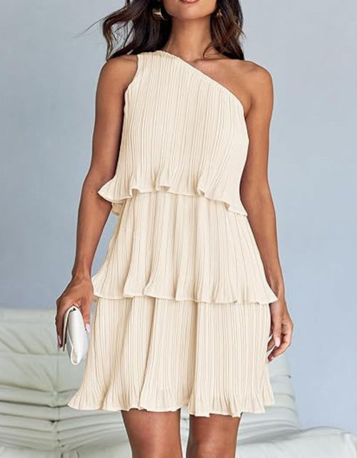 Load image into Gallery viewer, Layered Single Shoulder Mini Dress
