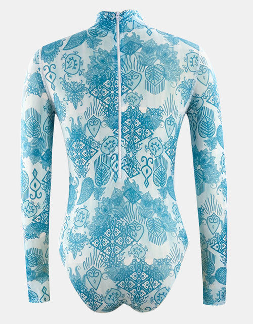 Load image into Gallery viewer, Printed Mock Neck Long Sleeve One-Piece Swimwear
