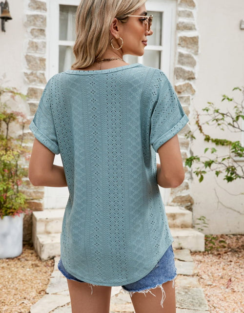 Load image into Gallery viewer, Full Size Round Neck Eyelet Short Sleeve Top
