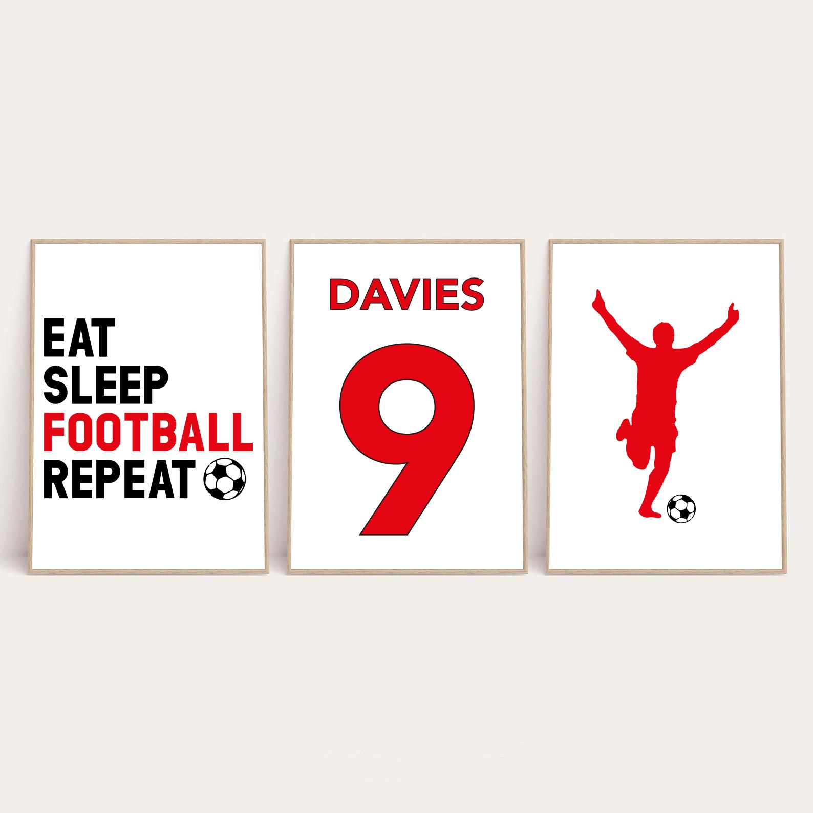 Personalised Surname Eat Sleep Football Repeat Children's Wall Decor Set Of 3 Prints (Any Colour/No.) by WinsterCreations™ Official Store