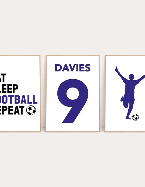 Load image into Gallery viewer, Personalised Surname Eat Sleep Football Repeat Children's Wall Decor Set Of 3 Prints (Any Colour/No.) by WinsterCreations™ Official Store
