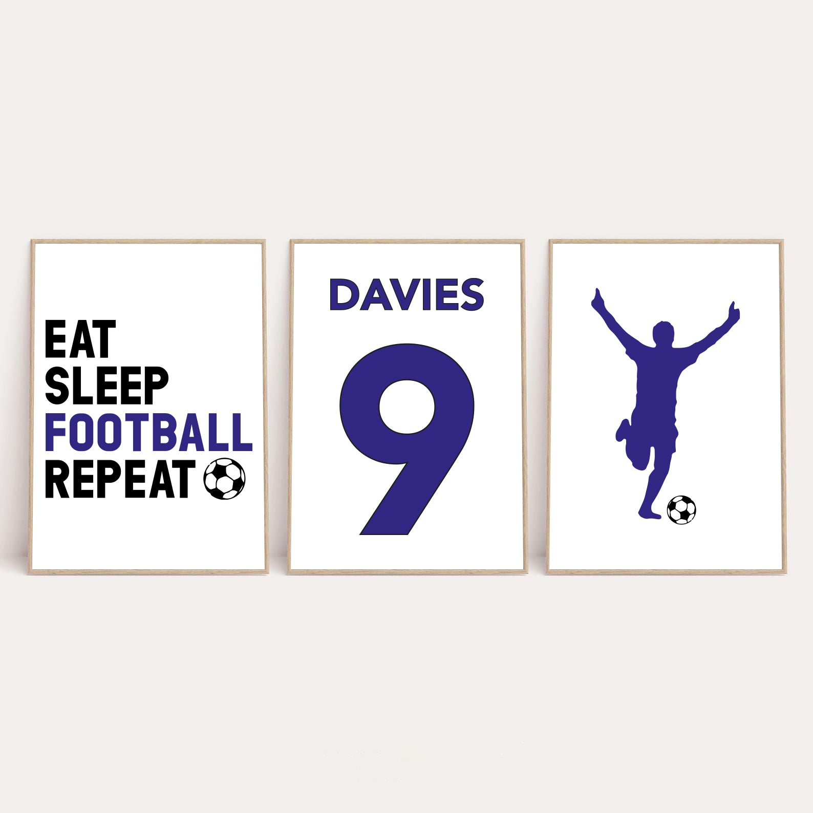 Personalised Surname Eat Sleep Football Repeat Children's Wall Decor Set Of 3 Prints (Any Colour/No.) by WinsterCreations™ Official Store