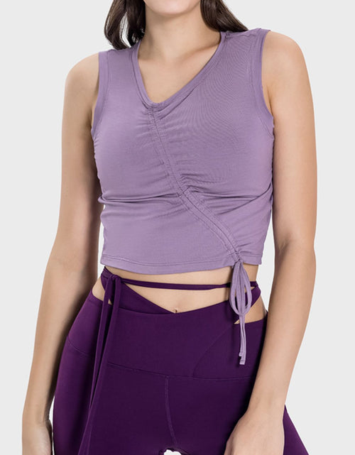 Load image into Gallery viewer, Millennia Drawstring Ruched Wide Strap Active Tank
