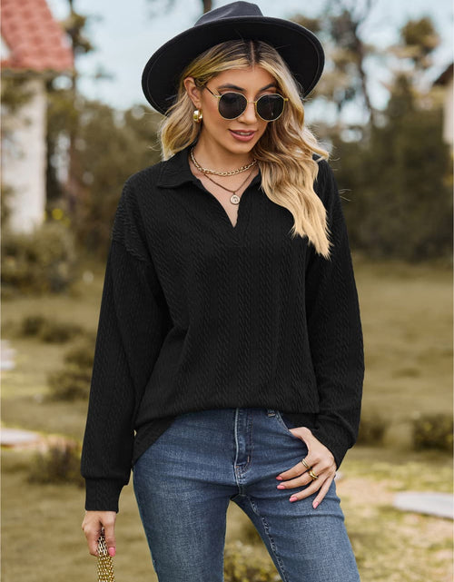 Load image into Gallery viewer, Collared Neck Cable-Knit Long Sleeve Blouse
