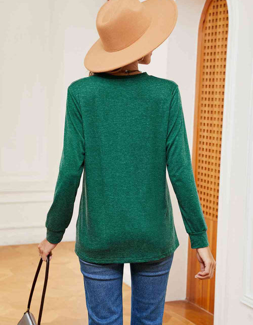 Load image into Gallery viewer, Buttoned Notched Neck Long Sleeve Top
