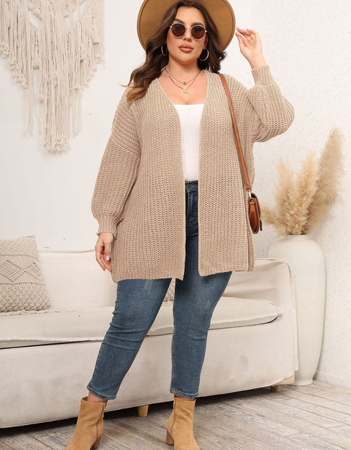 Load image into Gallery viewer, Plus Size Open Front Dropped Shoulder Knit Cardigan
